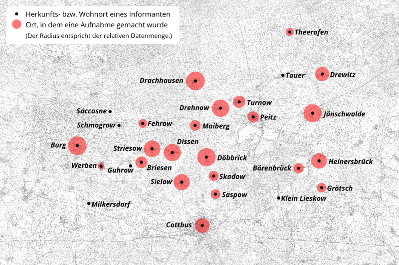 Karte mit Aufnahmeorten in der Niederlausitz
